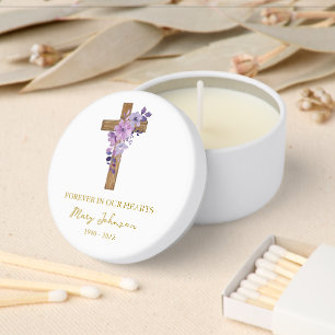 Purple flower Cross Funeral Mini Candle Favors