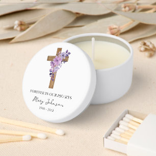 Purple flower Cross Funeral Mini Candle Favors