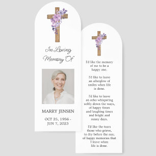 Purple flower Cross Photo Memorial Bookmark