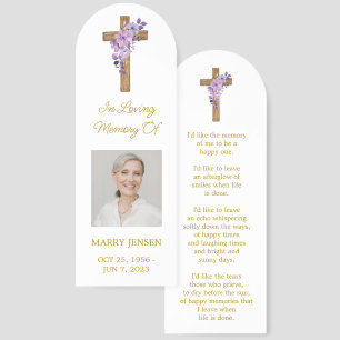 Purple flower Cross Photo Memorial Bookmark