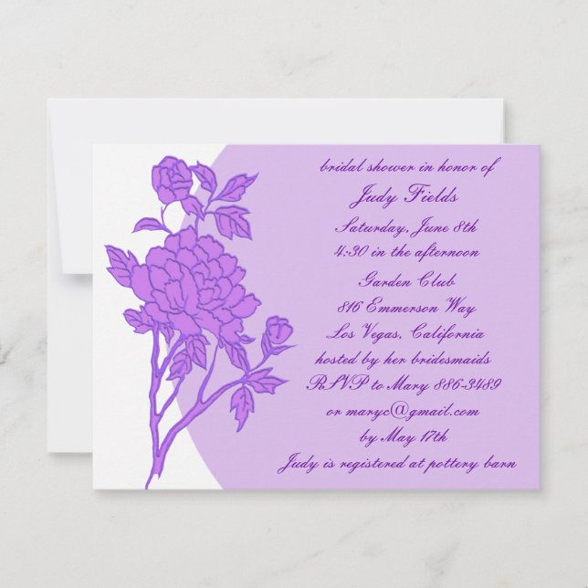 Purple Flower Custom Bridal Shower Invitations (Front)