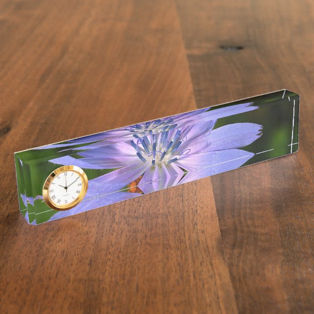 Purple Flower Custom Desk Nameplate Clock (Side)
