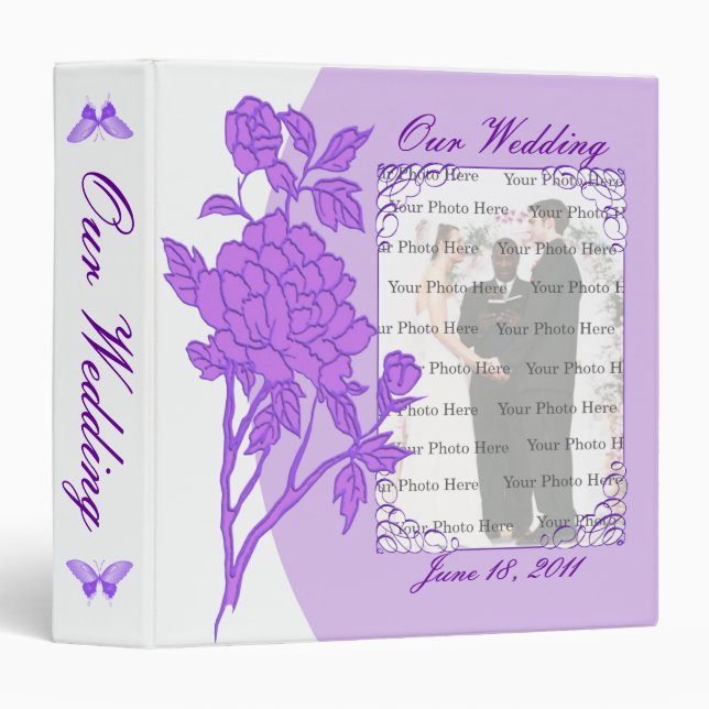 Purple Flower Custom Photo Album 3 Ring Binder (Front/Spine)