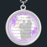Purple Flower Custom Round Silver Necklace<br><div class="desc">Personalize this pretty necklace to have as wedding favors at your wedding reception or to have one yourself as a remembrance of your special day. This necklace is also the perfect gift for the bride ant her bridal shower. Personalize by changing the text in the fields provided and adding your...</div>