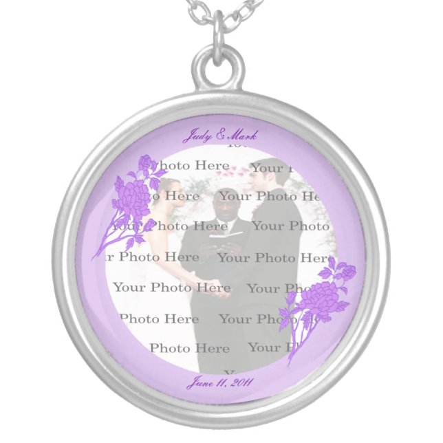 Purple Flower Custom Round Silver Necklace (Front)