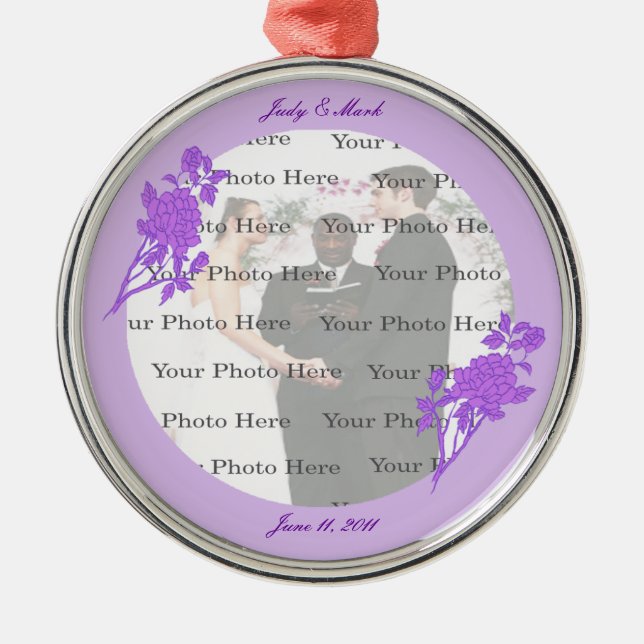 Purple Flower Custom Round Silver Ornament (Front)