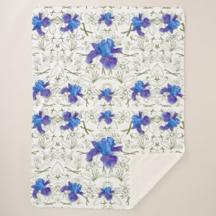 Purple Flower Design Sherpa Blanket