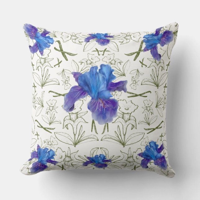 Purple Flower Design Throw Pillow (Front)