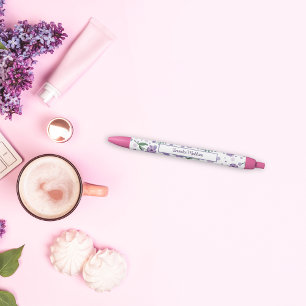 Purple Flower Ditsy Style Monogrammed Pen