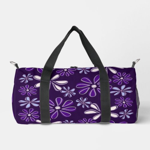 Purple Flower Doodle Pattern Duffle Bag