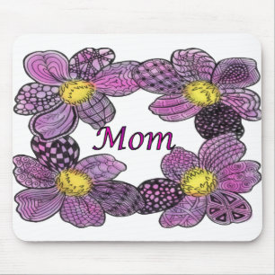 Purple Flower Doodled MOM Design Mouse Pad