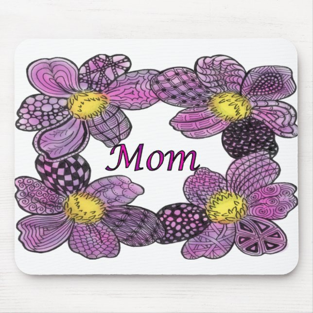 Purple Flower Doodled MOM Design Mouse Pad (Front)