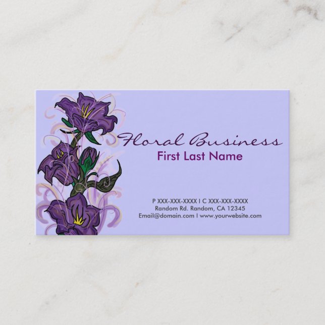 Purple flower drawing custom business cards (Front)