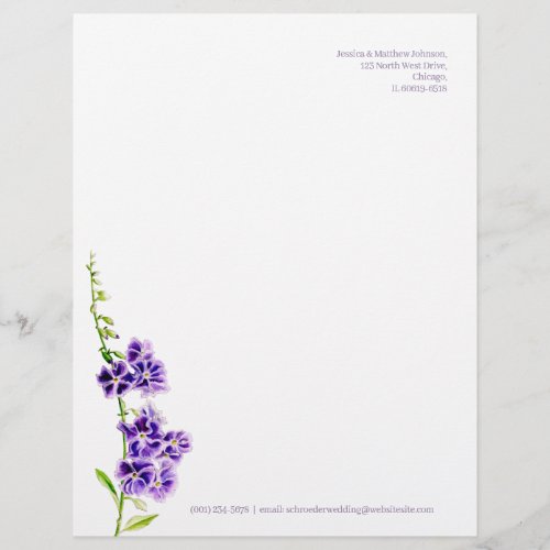 Purple flower duranta watercolor art letterhead
