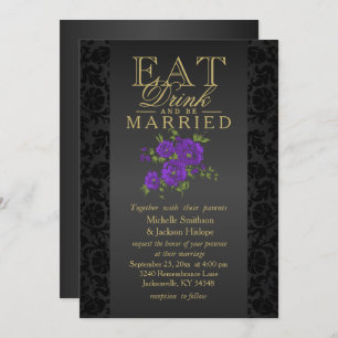 Purple Flower Eat, Drink and Be Married Invitation