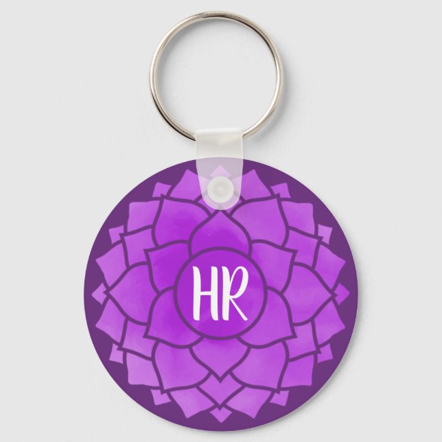 Purple Flower Floral Chakra Design Reiki Yogo  Keychain (Front)