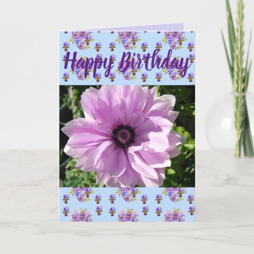 Purple Flower Floral photo Happy Birthday Card