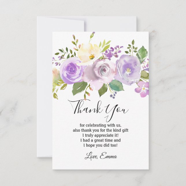 purple flower, floral  thank you card (Front)