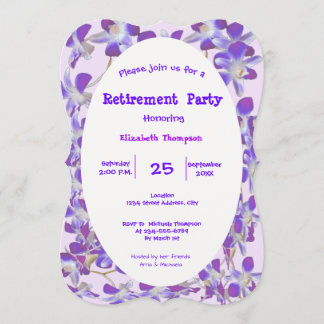 purple flower frame floral Retirement Party card