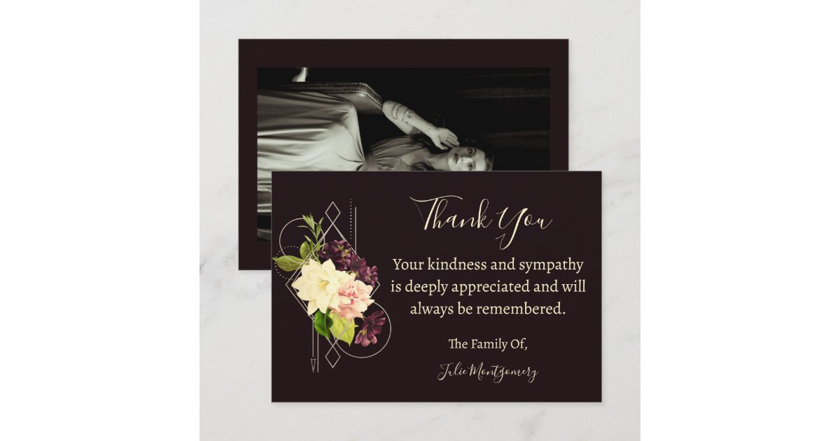 Purple Flower Funeral Photo Thank You Card | Zazzle