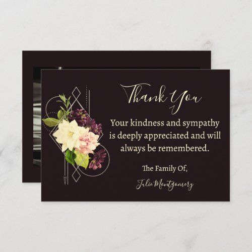 Purple Flower Funeral Photo Thank You Card  