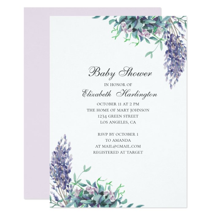 purple flower. garden floral. lavender baby shower invitation  zazzle