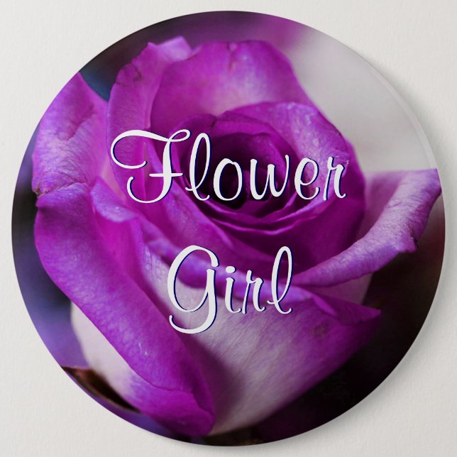 Purple Flower Girl Rose Pinback Button (Front)