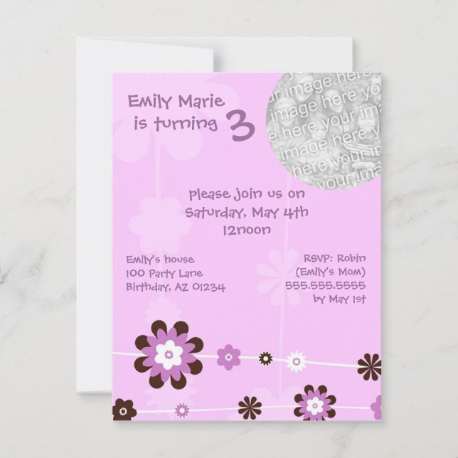 Purple Flower Girl's Brithday Party Invitations (Front)