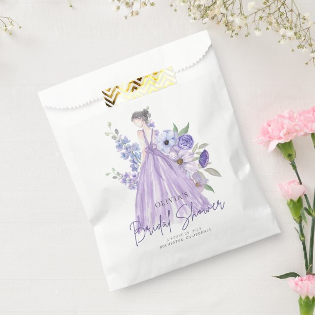 Purple Flower Gown Bridal Shower Thank You Favor Bag (Sealed)