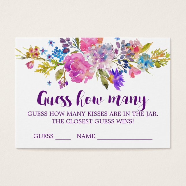 Purple Flower Guess How Many Kisses Game Cards (Front)