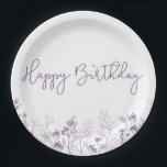 Purple Flower Happy Birthday Paper Plates<br><div class="desc">Pretty floral "Happy Birthday" paper plates.  Matching party accessories to coordinate this birthday design.</div>