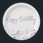 Purple Flower Happy Birthday Paper Plates<br><div class="desc">Pretty floral "Happy Birthday" paper plates.  Matching party accessories to coordinate this birthday design.</div>