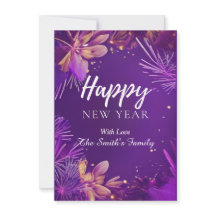 Purple Flower Happy New Year Flat Holiday Card