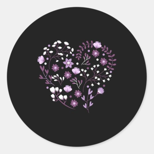 Purple Flower Heart  Classic Round Sticker