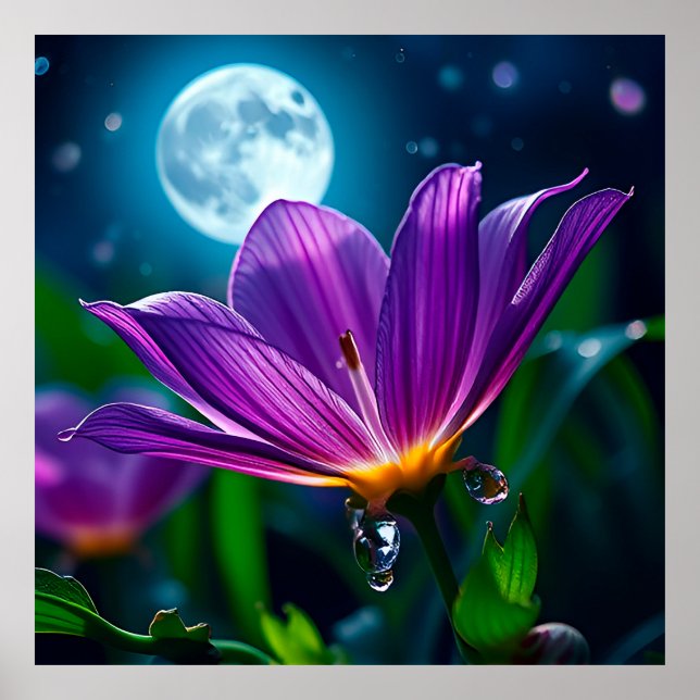 Purple Flower Illuminated by Moonlight  Poster (Front)