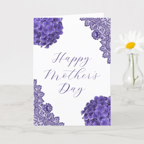 Purple Flower Lace Script Photo Happy Mothers Day Card