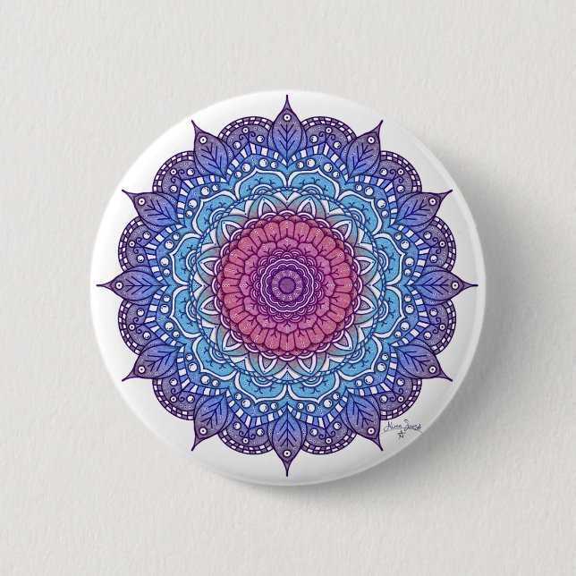 Purple Flower Leaf Mandala Button (Front)