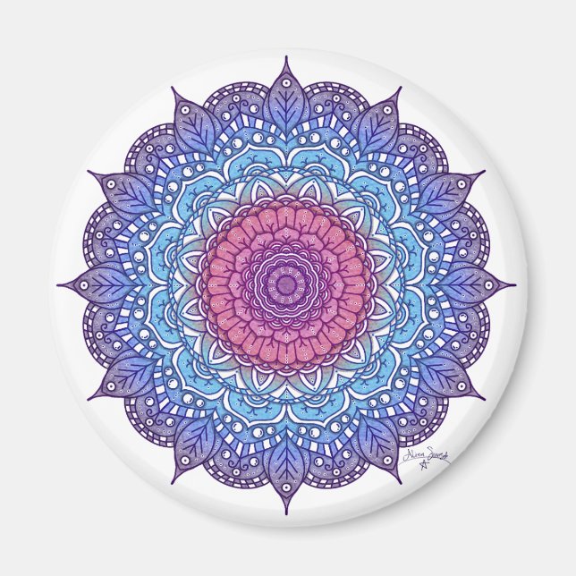 Purple Flower Leaf Mandala Magnet (Front)