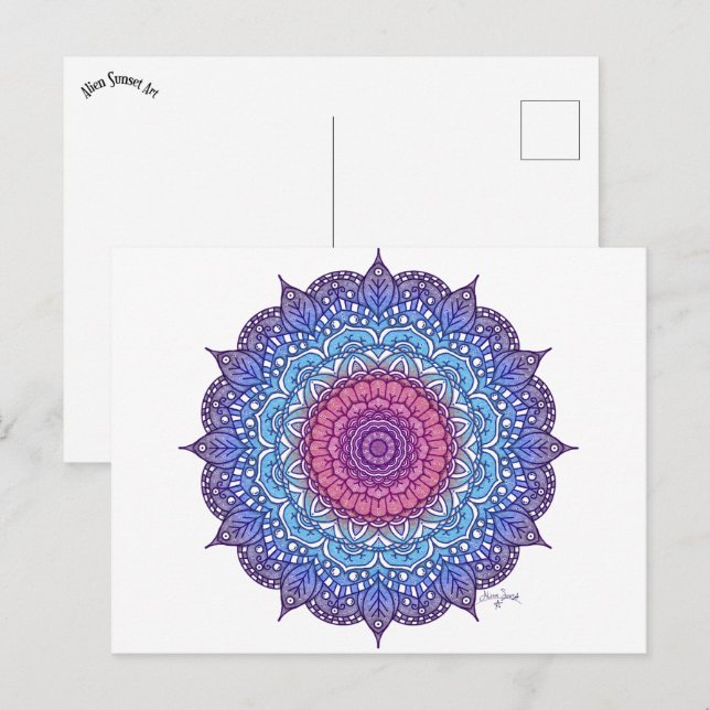 Purple Flower Leaf Mandala Postcard (Front/Back)