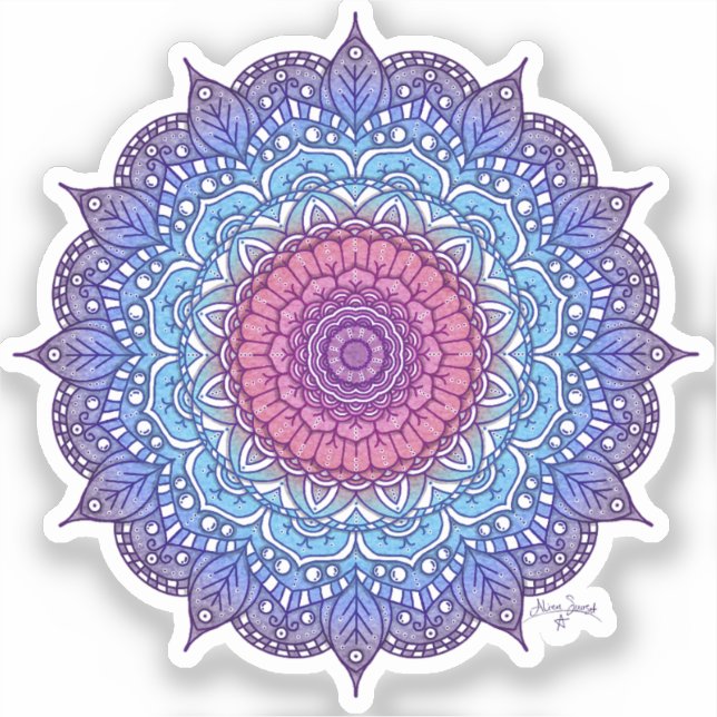 Purple Flower Leaf Mandala Sticker (Front)