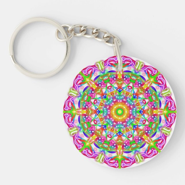 Purple Flower Mandala Boho Keychain (Front)