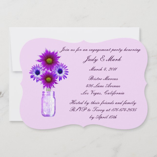 Purple Flower Mason Jar Engagement Party Invite (Front)