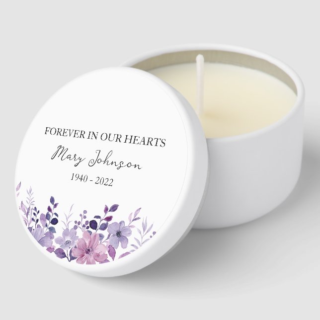 Purple Flower Memorial Funeral Mini Candle Favors (Corner)