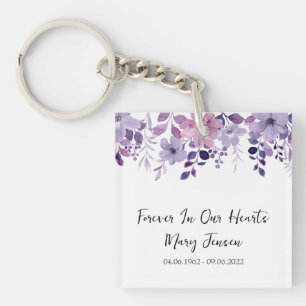 Purple Flower Memorial Funeral Photo Keychain