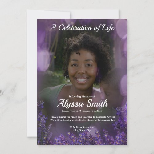 Purple Flower Memorial Invitation