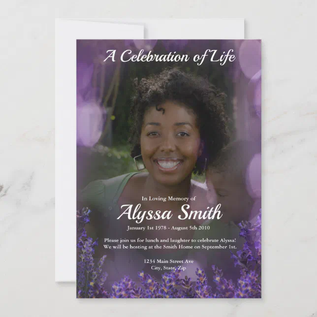 Purple Flower Memorial Invitation Zazzle