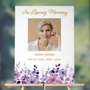 Purple flower Memorial Photo Funeral Acrylic Sign