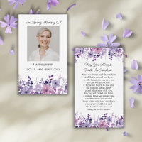 Purple Flower Memorial Photo Funeral Prayer Card