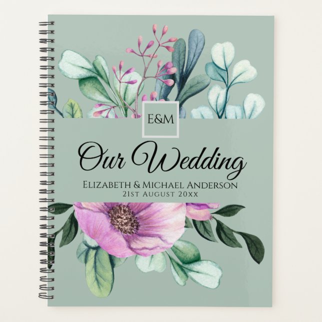 Purple Flower Monogram WEDDING PLANNER Newlyweds (Front)