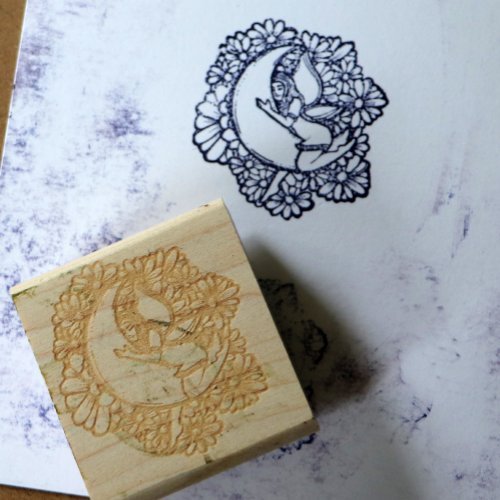Purple Flower Moon Fairy                           Rubber Stamp